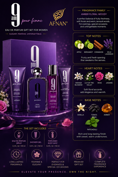 Afnan - 9PM 3.4 EDP L + 3.4SG + 3.4BL + 5.0 BODY MIST - GIFT SET LADIES