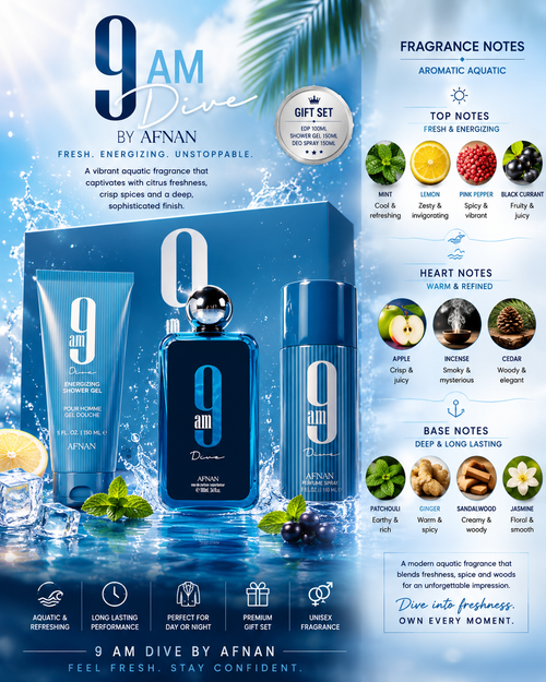 Afnan - 9AM Dive 3.4 EDP M + 5.0SG + 5.0DEO SPRAY GIFT SET
